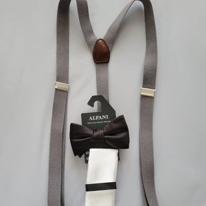 Express Mens suspenders and bow tie & pocket square.